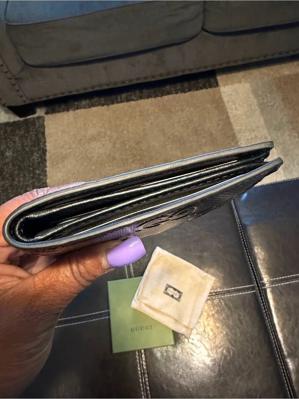 Gucci Black Embossed GG Bifold Wallet NWOT + Dust Bag + GG Box and GG Shopper